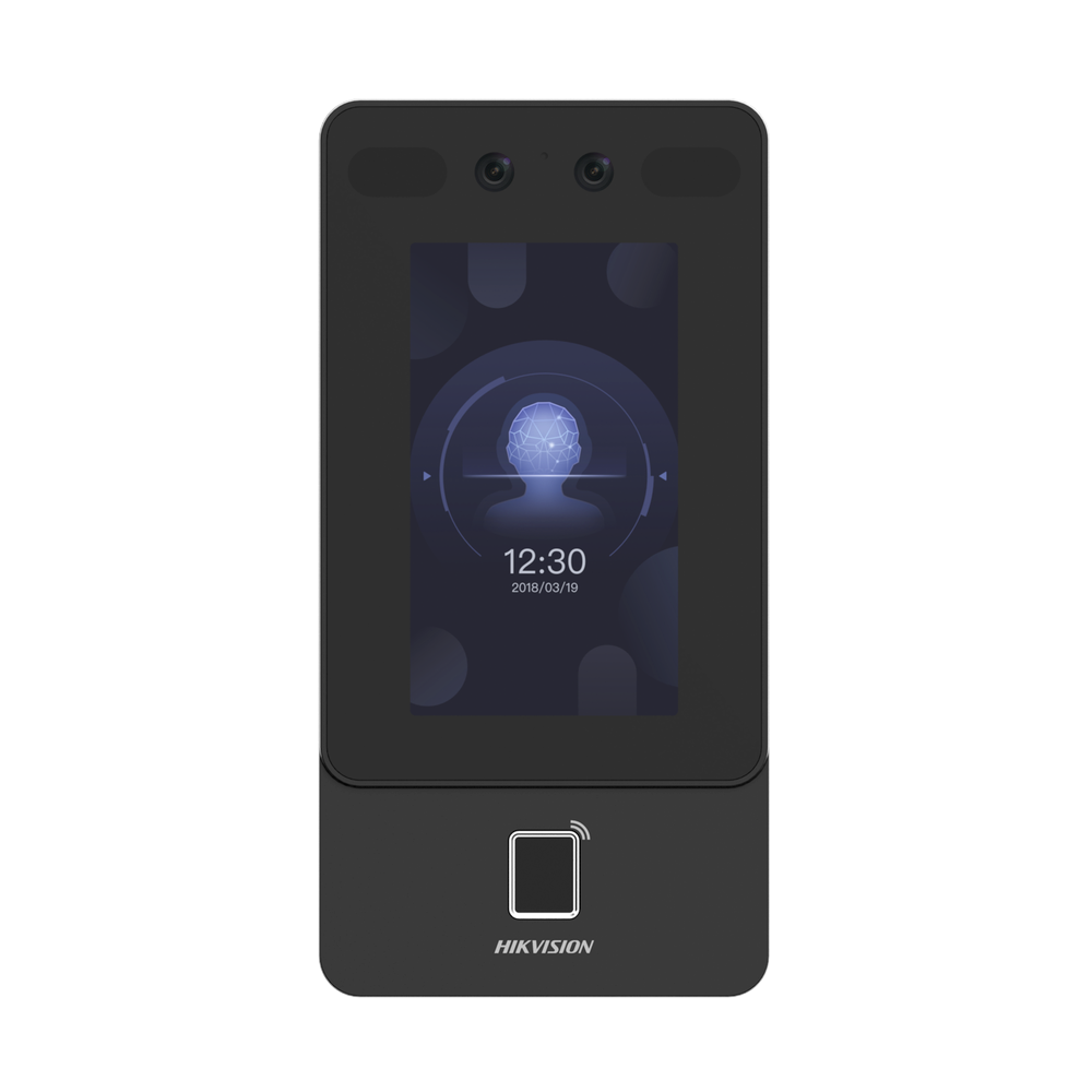 Terminal Min Moe PoE & WiFi de Reconocimiento Facial y Huella con Lector PROX EM / Exterior IP65 / Hasta 1.5 mts en Lectura de Rostro / Soporta P2P / 1,500 Rostros / 3,000 Huellas / Salida 12 Vcd para Chapa / PoE / SIP Estandar / HIK-IA