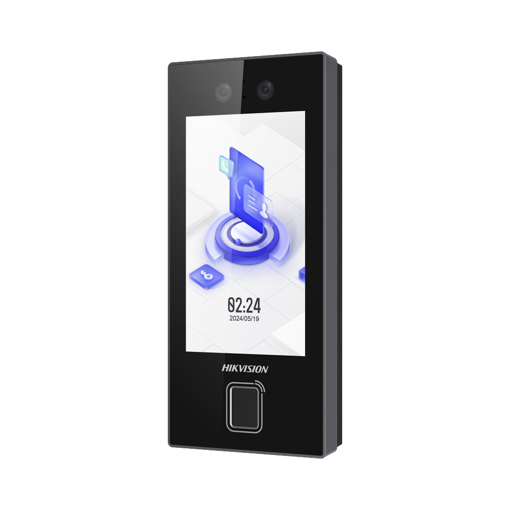 Terminal Facial Min Moe con LECTOR DE HUELLAS y Tarjetas PROX EM / 3000 Rostros / 3000 Huellas / Pantalla 4.5" / Administrable en la Nube con HikConnect Teams  / Exterior IP65  / PoE / WiFi / HIK-IA / SIP Estandar