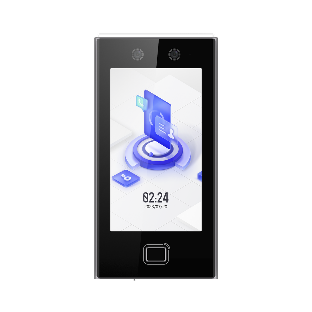 Terminal Facial Min Moe WiFi / Lector de Huellas / 6,000 Rostros y 10,000 Huellas / Pantalla 7" / Administrable en la Nube con Hik-Connect 6 / Exterior IP65 / LED Rojo/Verde Indicador de Acceso / SIP Estandar / HIK-IA