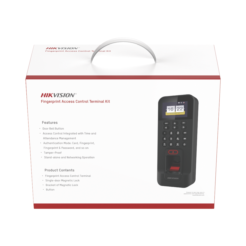Kit de Control de Acceso TODO INCLUIDO con Lector de Huellas y Tarjetas / 3,000 Huellas / Compatible con App Hik-Connect / Incluye Electroimán Botón de Salida y Montajes Z y L para imán (DS-K1T804)