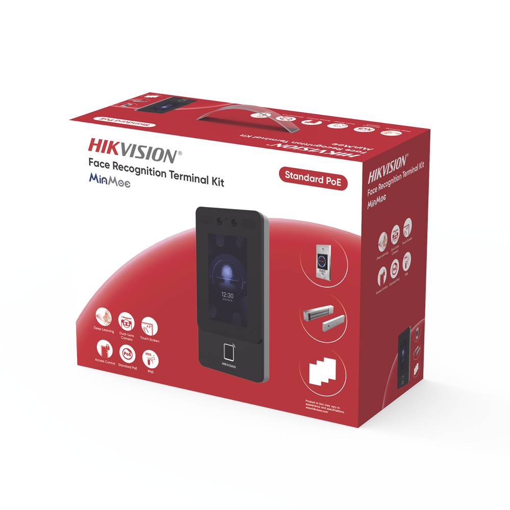 Kit Terminal Reconocimiento Facial / 1500 Rostros + 3000 Huellas + 3000 Tarjetas / Pantalla Táctil 4.3" / 2 MP Gran Angular / PoE + / Alimentación Cerradura / IP65 / Wi-Fi + Audio Bidireccional / Reconocimiento con Mascarilla