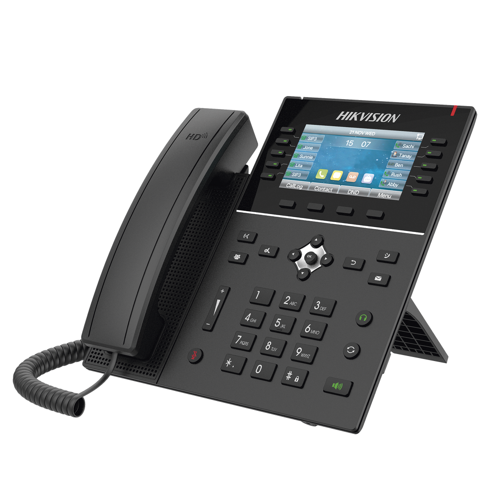 Teléfono IP Empresarial, 20 lineas SIP con pantalla LCD a color 4.3", 10 teclas DSS, puertos Gigabit, IPv6, Opus y conferencia de 3 vías, PoE/DC