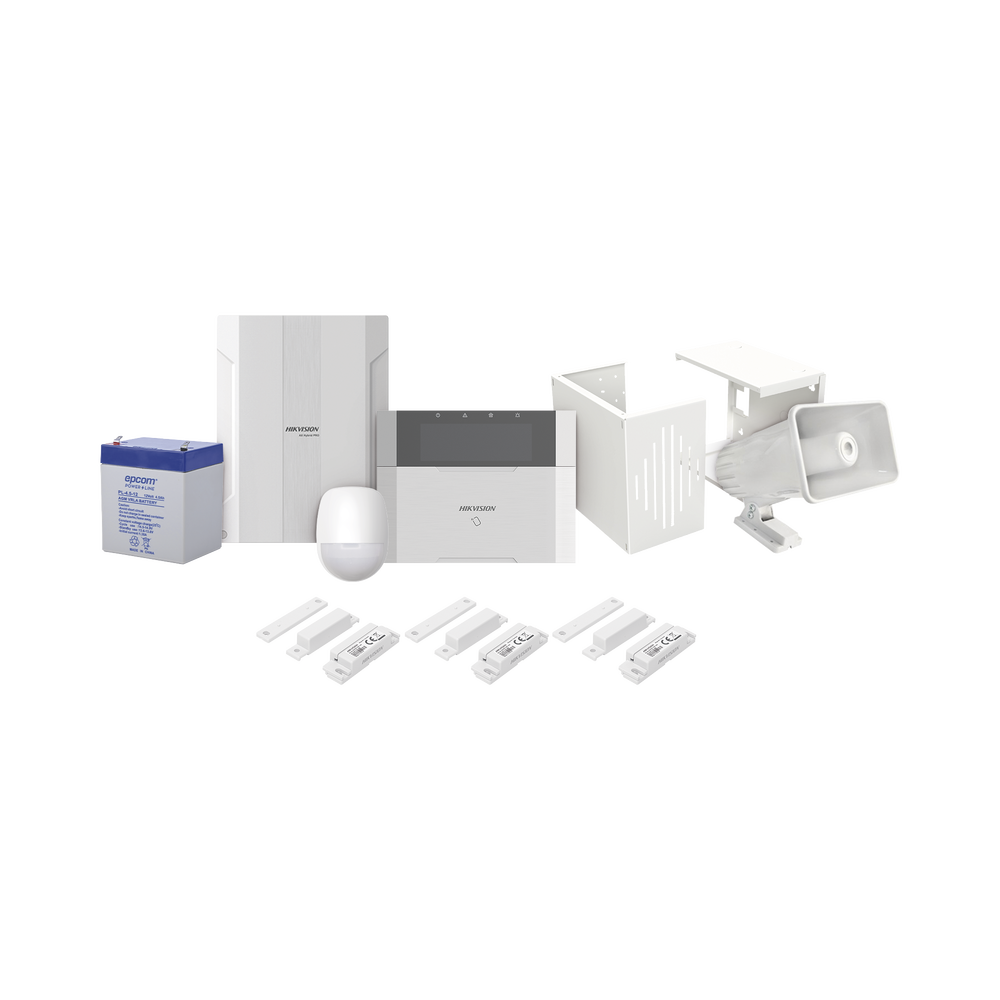 KIT Panel de Alarma AX HYBRID PRO / 1 Panel Híbrido / 1 Monitor LCD / 2 PIR / 3 Contactos Magnéticos / 1 Sirena / 1 Gabinete para Sirena / 1 Batería 12 vcc 4.5 Amp
