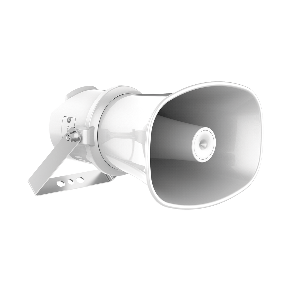 Altavoz IP Tipo Trompeta | 7 Watts | PoE+ | Integración con Hik-Central Professional | Reproducción de Audio vía Red | IP67 | Salida de 12 VCD | Metal | compatible con Hik-Connect