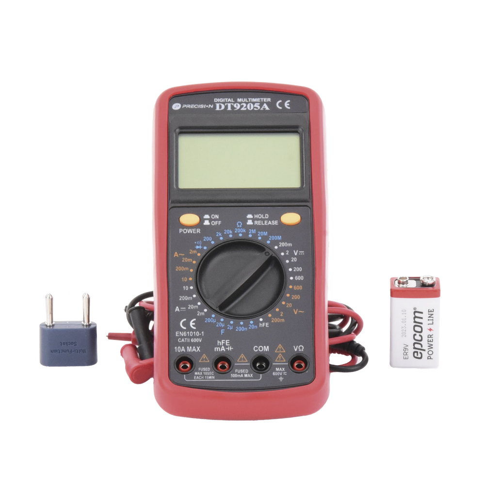 KIT Multímetro Digital DT9205A 600 Vcc / Vca CATII, con Pantalla LCD. Incluye Batería ER-9V de 9V - Image 2