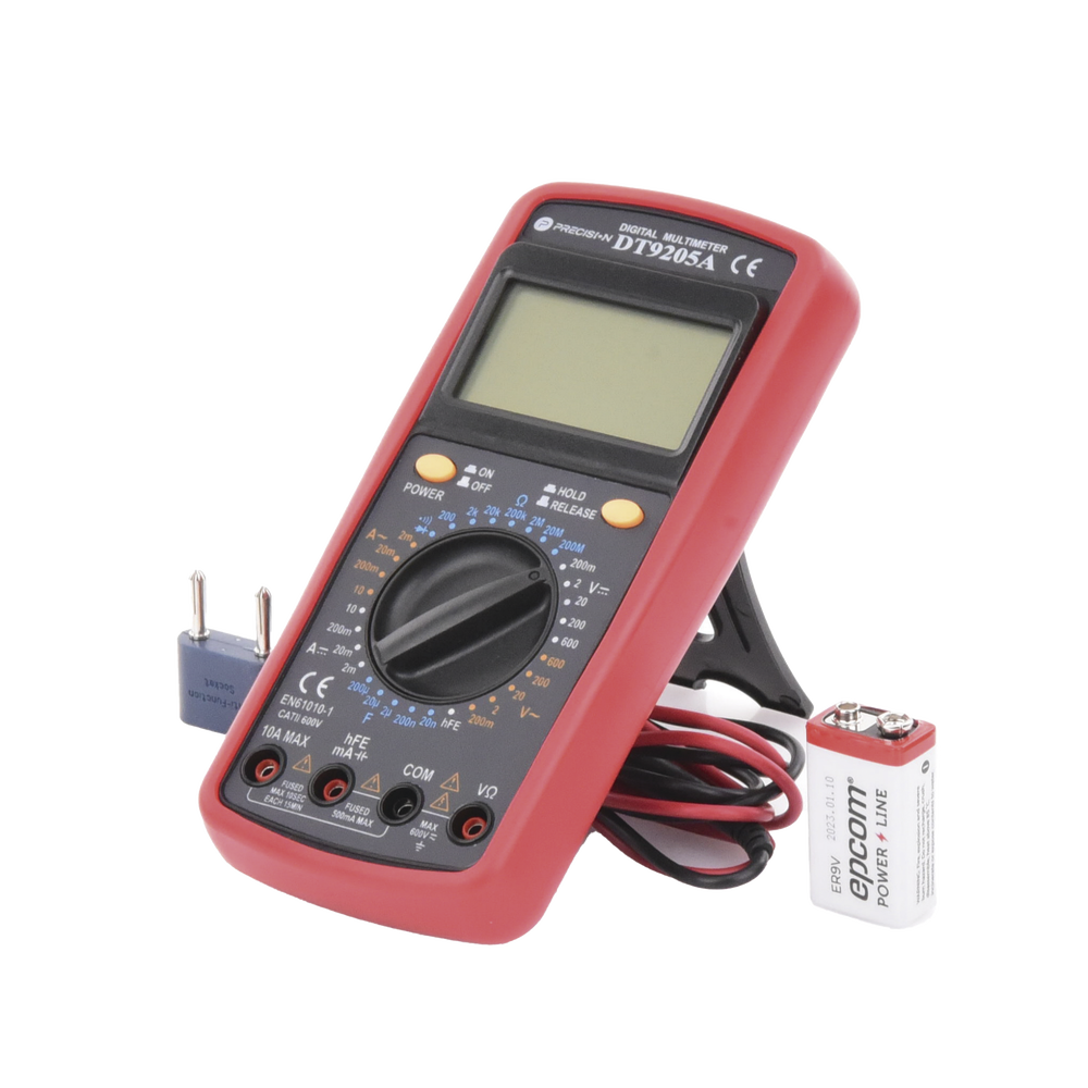 KIT Multímetro Digital DT9205A 600 Vcc / Vca CATII, con Pantalla LCD. Incluye Batería ER-9V de 9V - Image 3