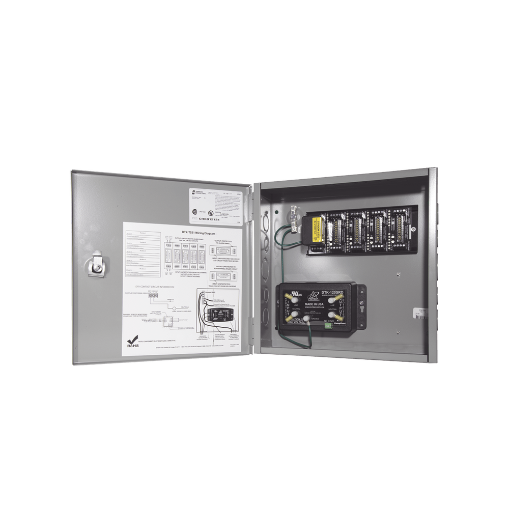 Protector "todo en uno" alimentación 120 Vca, base para 5 módulos DTK-2MHLP para lazos SLC/IDC/NAC.