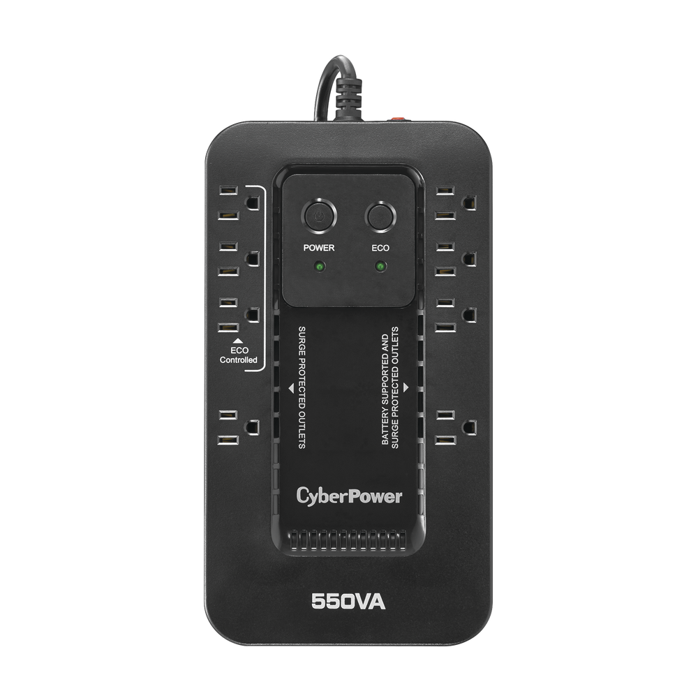 UPS de 550 VA/330 W, Topología Standby con Modo Ahorrador ECO, Entrada 120 Vca NEMA 5-15P, Con 8 Tomas NEMA 5-15R