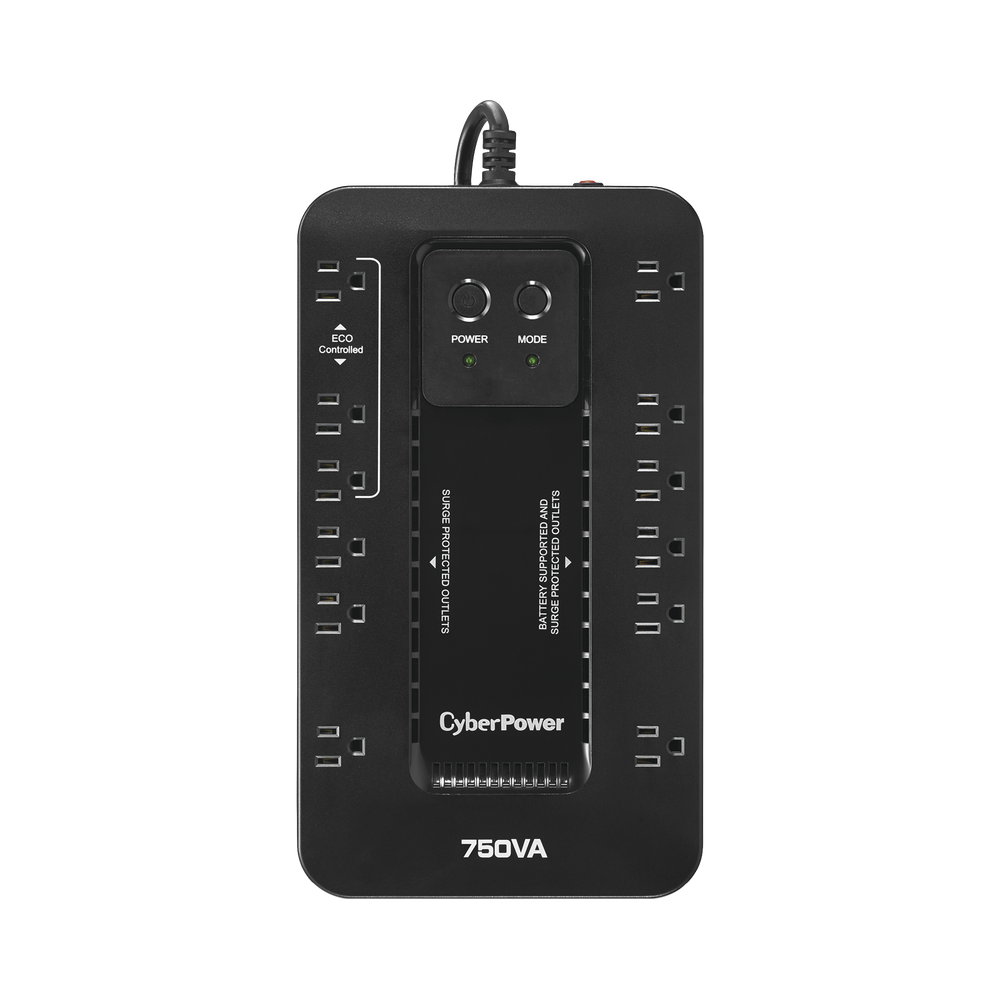 UPS de 750 VA/450 W, Topología Standby con Modo Ahorrador ECO, Entrada 120 Vca NEMA 5-15P, Con 12 Tomas NEMA 5-15R