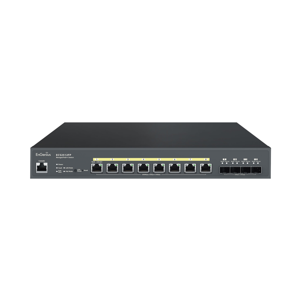 Switch PoE ++ Administrable en Nube Capa 2  de 8 puertos PoE  de 2.5 Gbps, Hasta 240 W, 4 puertos de SFP