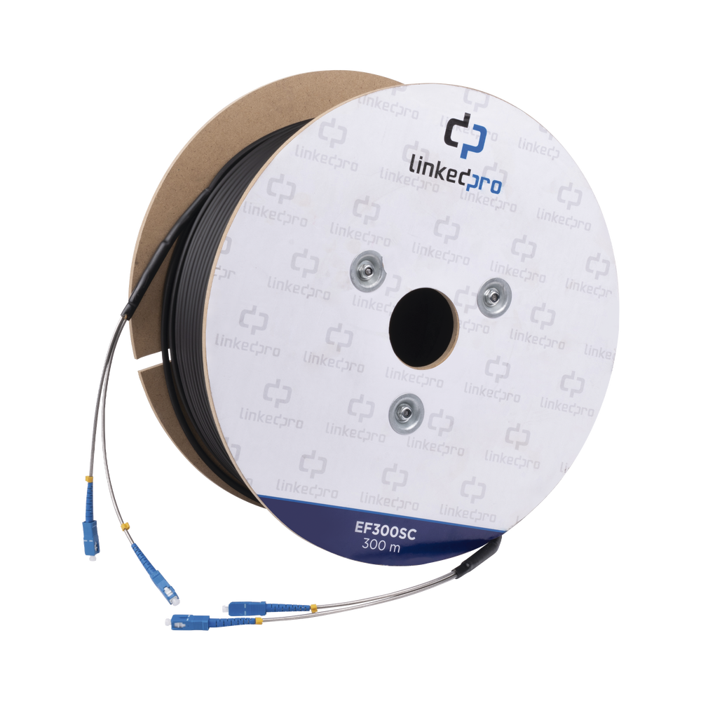 Carrete de Fibra ?ptica Monomodo con Conectores SC-SC Duplex, Reforzada con Kevlar, de 300 Metros (984.25 Pies), Para Instalaciones Subterr?neas por Tuber?a