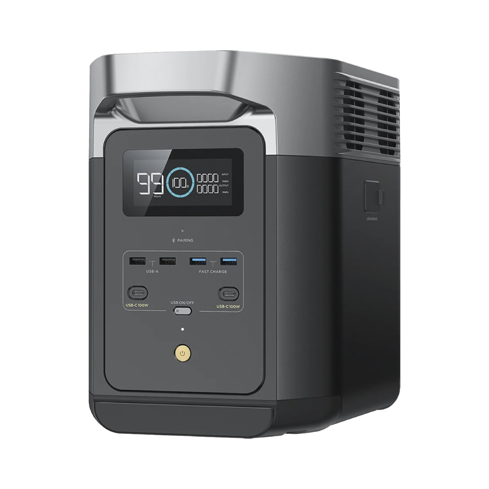 EcoFlow DELTA 2 MAX | Estación de Energía Portátil 2048Wh Litio LFP / 6 AC 2400 W (Max. 3400W) / 2 USB-C 100W / Capacidad para Aumentar Respaldo / Soporta Cargador de Coche 10A a 12.6V / Conectividad WiFi y Bluetooth (App) / Carga Sol