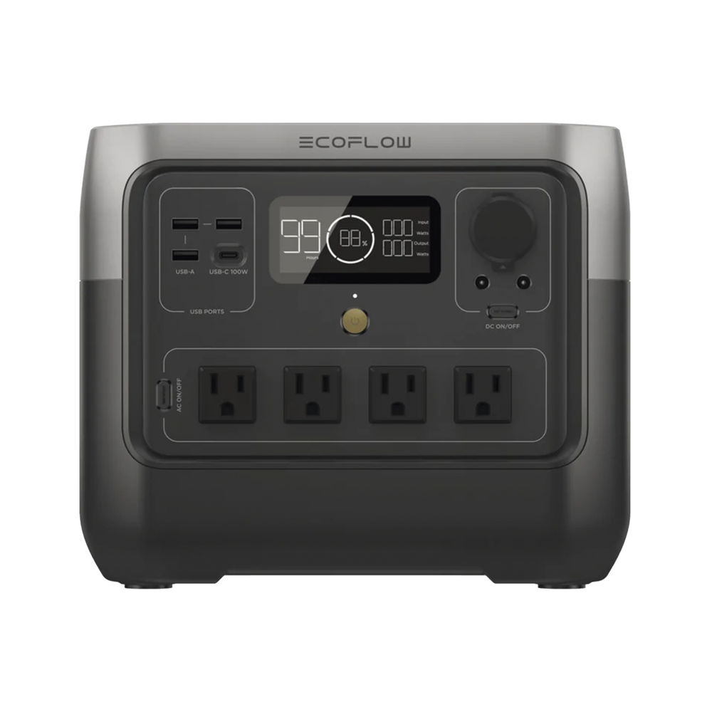 EcoFlow River 2 Pro | Estación de Energía Portátil 768Wh Litio LFP / 4 AC 800W (Max. 1600W) / 1 USB-C 100W / 3 USB -A 12W / Cargador de Coche 10A, 126W Max. / Conectividad WiFi y Bluetooth (App) / Carga Solar 220W Max.