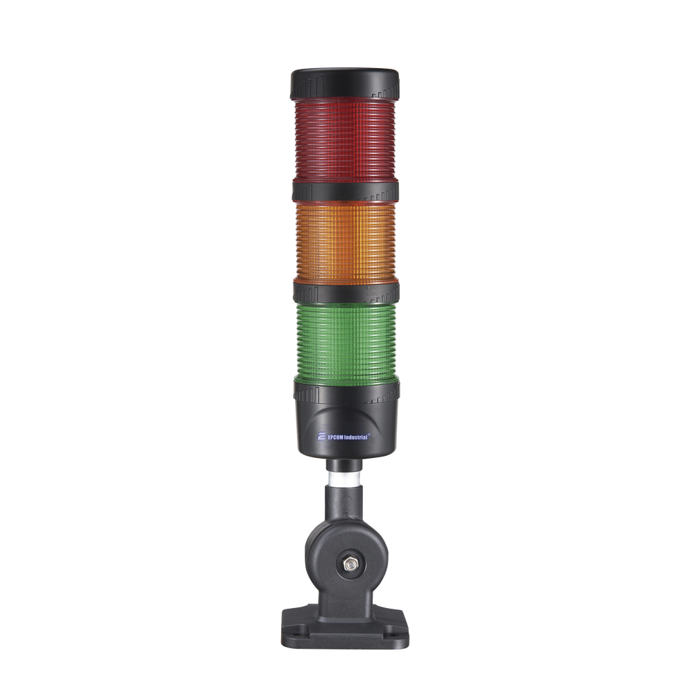 Torre LED Indicadora de estado de 3 niveles color Rojo, Ámbar y Verde, con Buzzer integrado a 85 dB,  a 24 VCD con Montaje incluido de 60 mm de diámetro