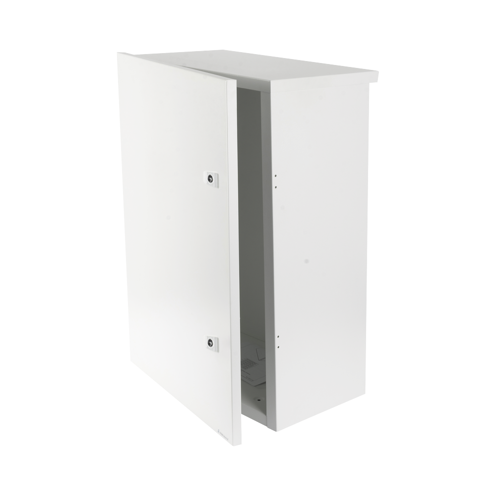 Gabinete para instalación de 2 Baterías PL110D12, Fabricado en Lámina Galvanizada, Accesorios para piso o poste (No incluidos)