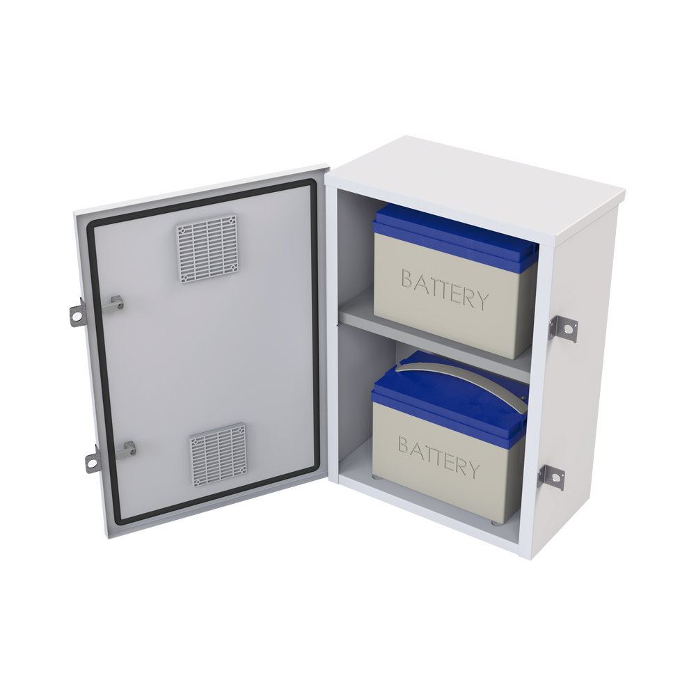 Gabinete para instalación de 2 Baterías PL110D12, Fabricado en Lámina Galvanizada, Accesorios para piso o poste (No incluidos) - Image 3