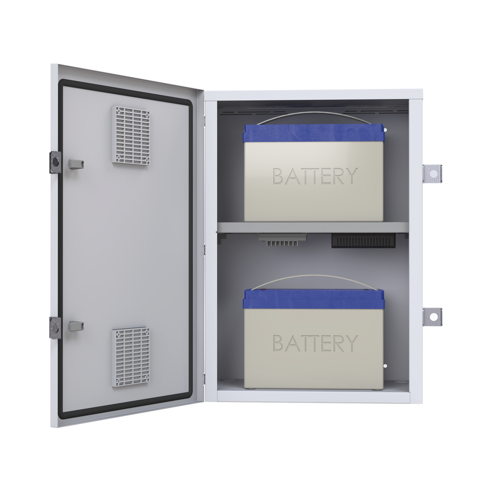 Gabinete para instalación de 2 Baterías PL110D12, Fabricado en Lámina Galvanizada, Accesorios para piso o poste (No incluidos) - Image 4