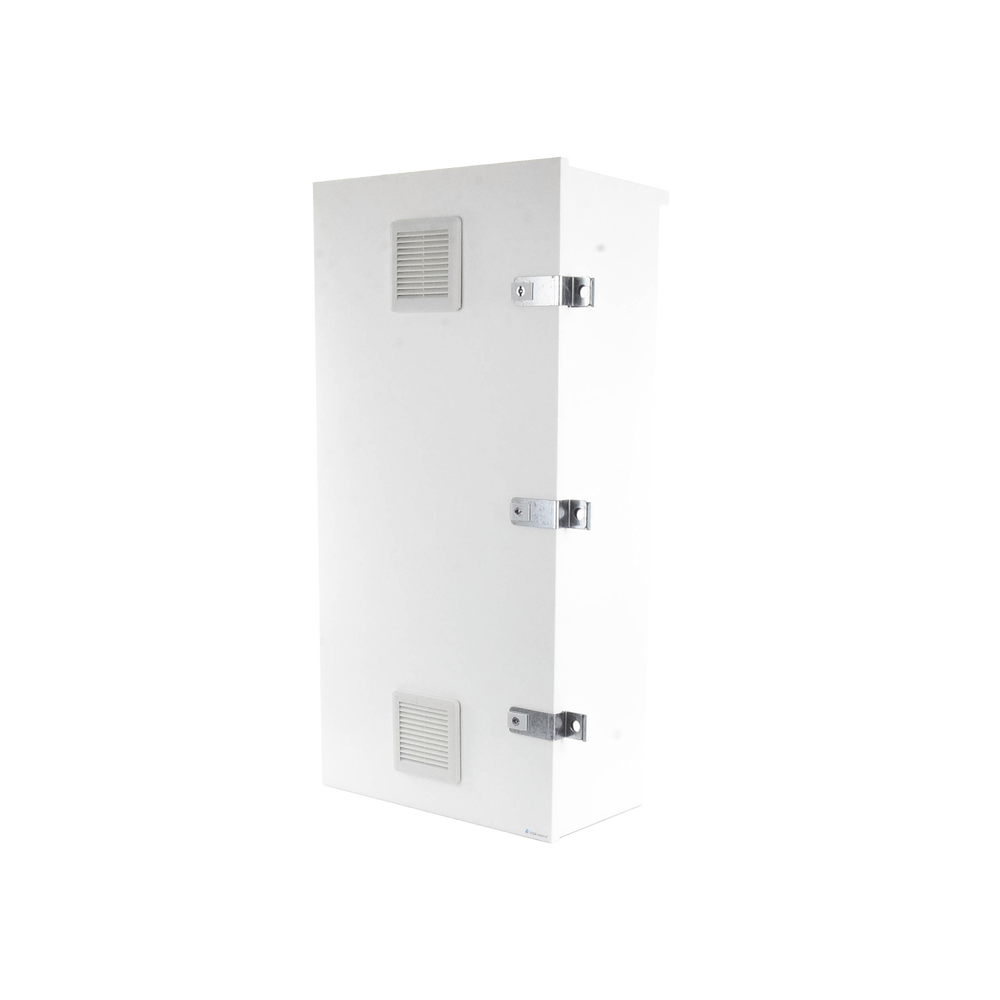 Gabinete para instalación de 3 Baterías PL110D12, Fabricado en Lámina Galvanizada, Accesorios para piso o poste (No incluidos)