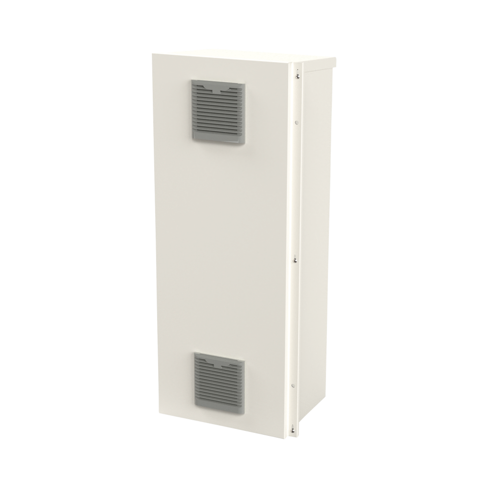 Gabinete Acero Galv. para 3 Bat. PL110D12. Puerta Ventilada. Acc. de piso o poste No incluidos (400 x 1060 x 300mm).