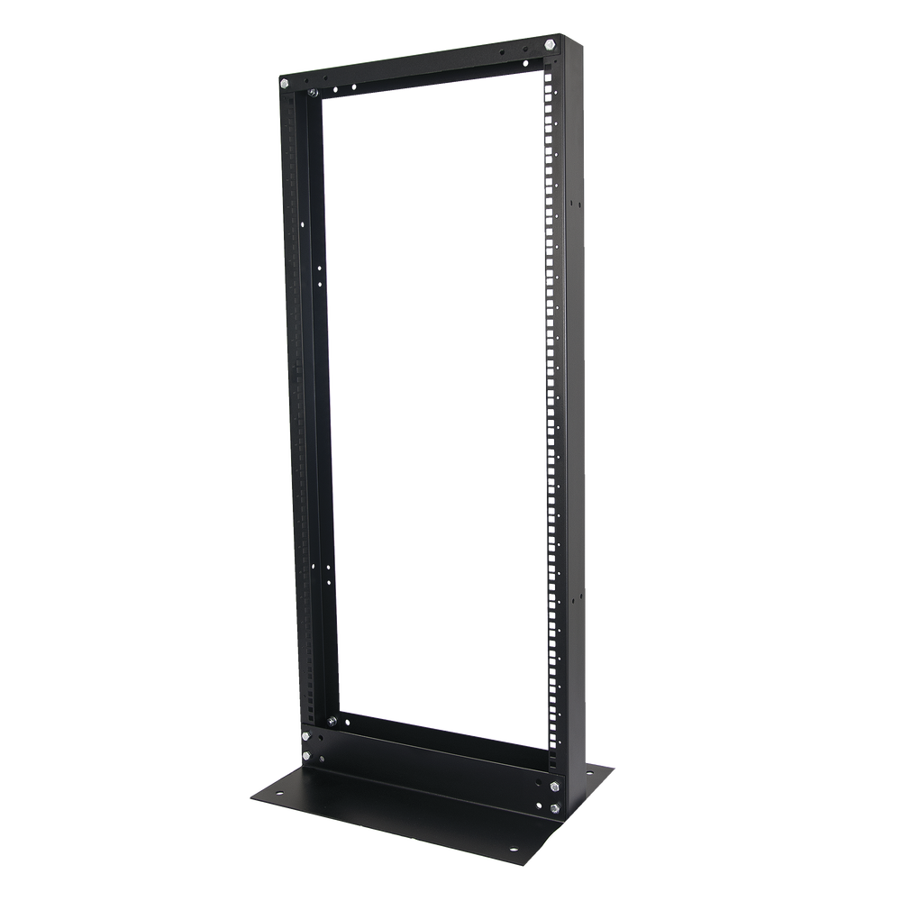 Rack de 2 Postes, Estándar 19", 24 Unidades, Fabricado en Acero, Base "L" para Anclar a Piso.