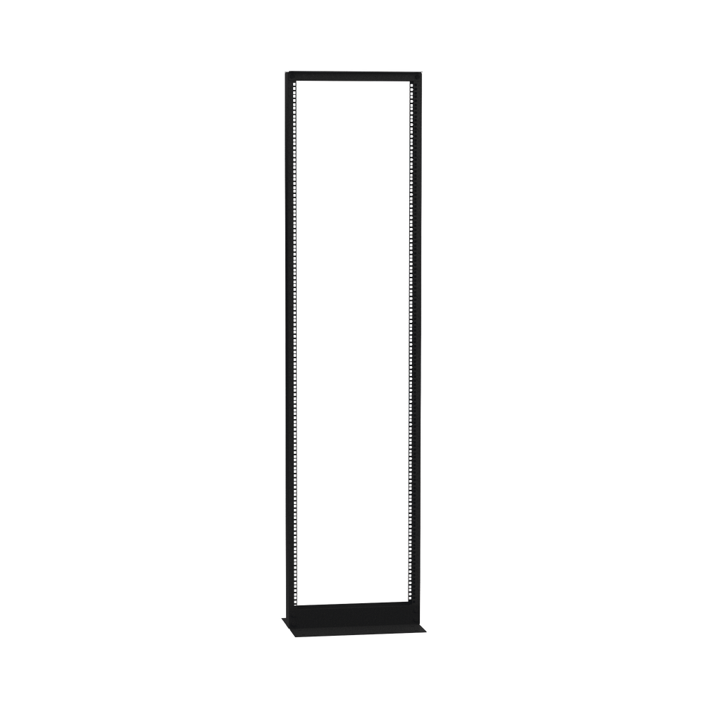 Rack de 2 Postes (Doble Perforación), Estándar 19", 45 Unidades, Fabricado en Acero, Base "L" para Anclar a Piso.