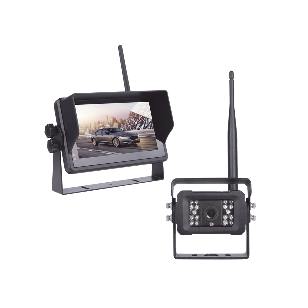 Sistema Profesional Inalámbrico de Cámara de Reversa Infrarroja y Monitor Touch de 7" para Vehículos de Trabajo y Montacargas