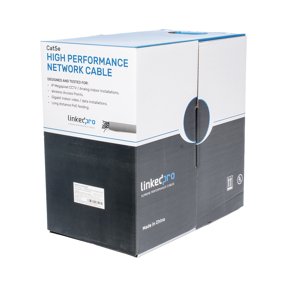 Bobina de Cable de 305 Metros (1000 Pies) Cat5e, Aleaci?n de Cobre y Aluminio (CCA), Color Gris, Uso Interior