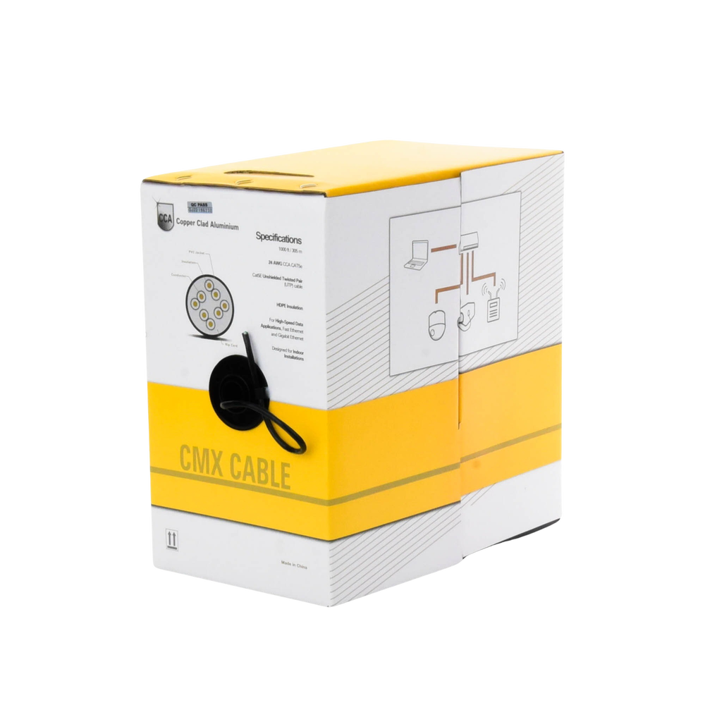 Bobina de Cable de 305 Metros (1000 Pies) Cat5e, Aleaci?n de Cobre y Aluminio (CCA), Color Negro, Uso Interior