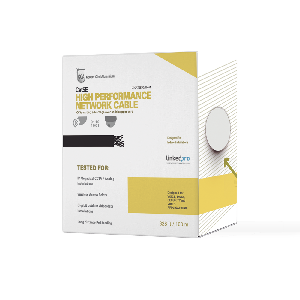 Bobina de Cable de 100 Metros (328 Pies) Cat5e, Aleaci?n de Cobre y Aluminio (CCA), Color Gris, Uso Interior.