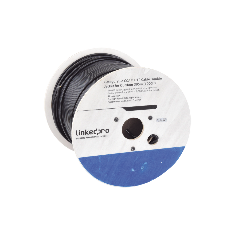 Bobina de Cable de 305 Metros (1000 Pies) Cat6, Aleación de Cobre y Aluminio (CCA), Color Negro, Uso Intemperie, Doble Forro - Image 3