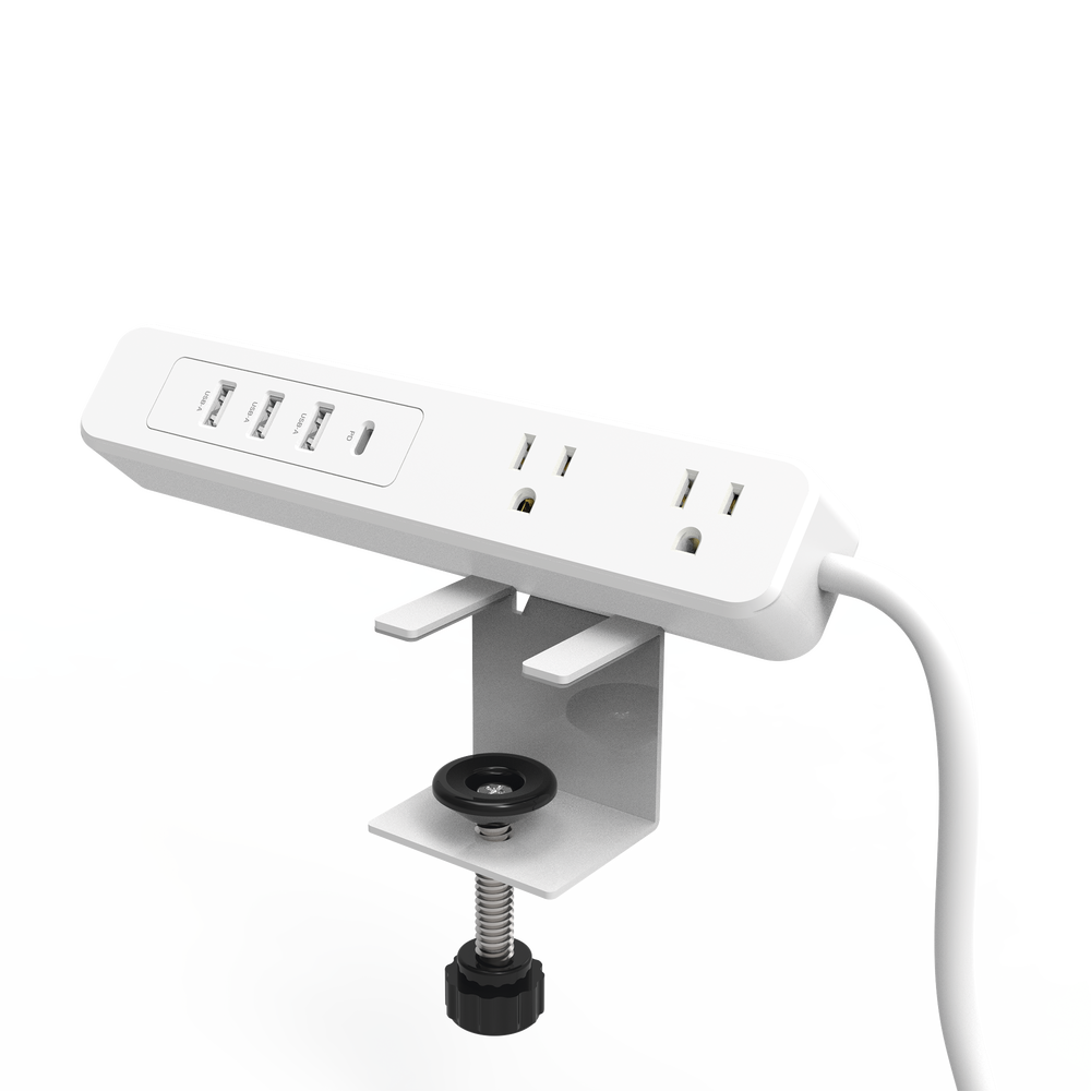 Multicontacto con Montaje para Escritorio / Carga Rápida para 65 W / 2 x Nema 5-15P / 3 x USB-A (5V @3A) / 1 x USB-C (65W)