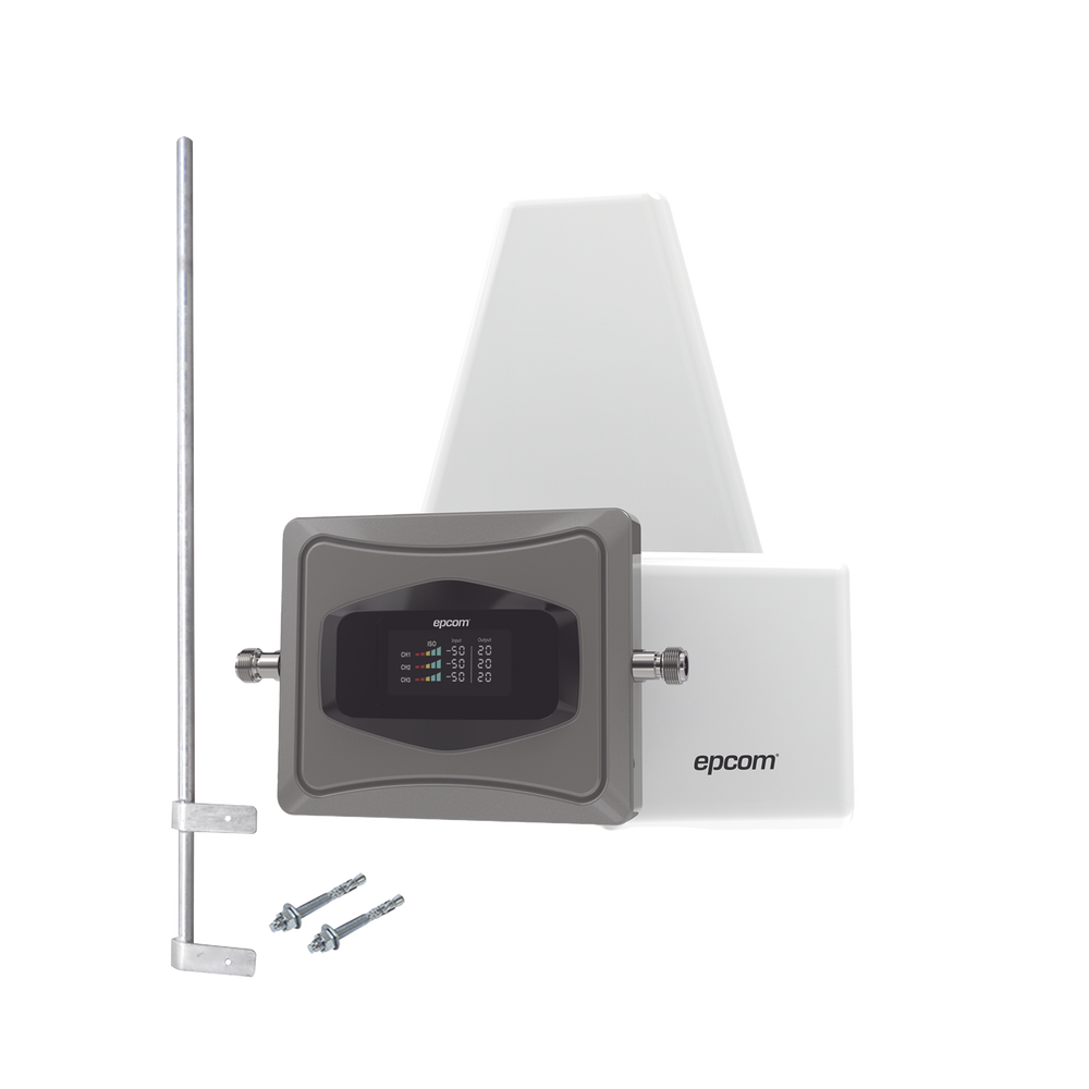 Kit Amplificador de Señal Celular 4G/ Incluye Mástil / Mejora las llamadas convencionales y VoLTE / Soporta datos de tecnologías 2G, 3G y 4G de TELCEL, AT&T y MOVISTAR / Cubre hasta 600 m2.