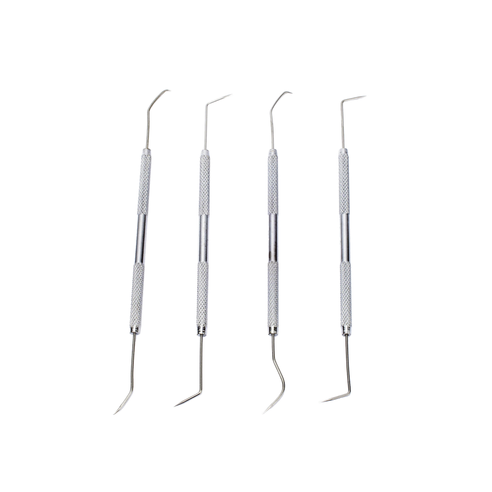 Juego de 4 herramientas con ganchos de apoyo para soldar.