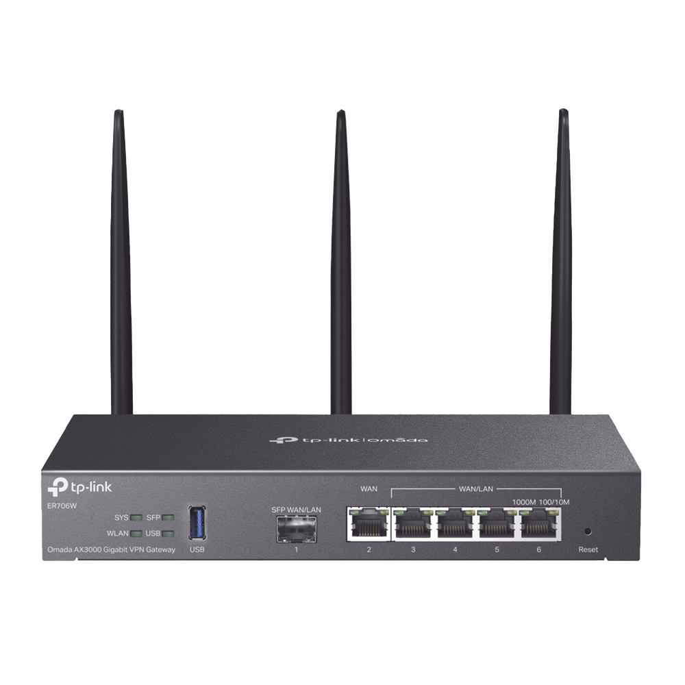 Router Omada VPN / SDN Multi-WAN Gigabit / 1 Puerto WAN SFP Gigabit / 1 Puerto WAN RJ45 Gigabit / 2 Puertos LAN RJ45 Gigabit / 2 Puertos Configurables LAN/WAN / 150,000 Sesiones Concurrentes / Administración Centralizada Omada o Stand-Alone