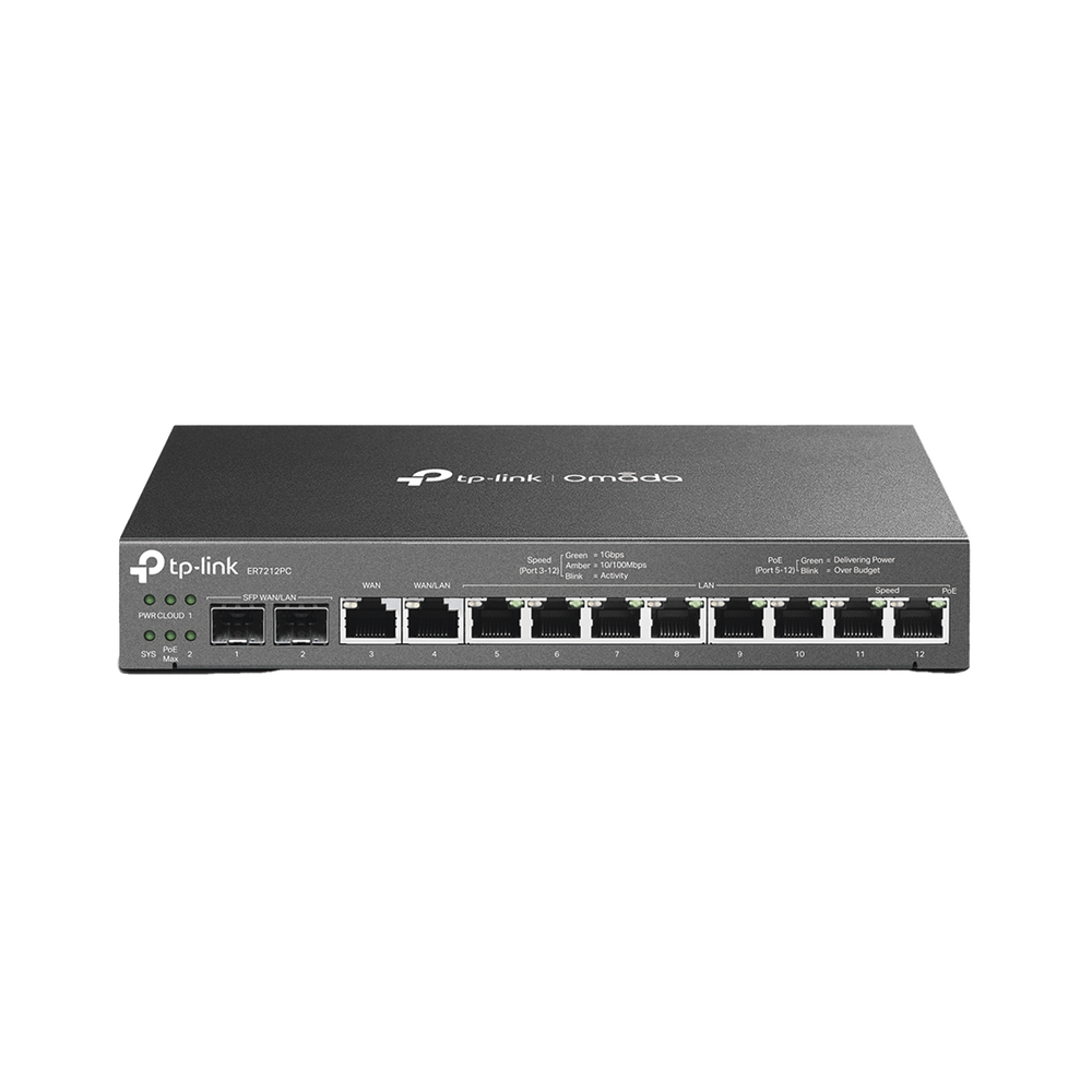 Router Omada VPN / SDN Multi-WAN 1G / Switch con PoE y Controlador  / 2 puerto WAN/LAN SFP 1G / 1 Puerto RJ45 WAN / 1 Puerto WAN/LAN RJ45 / 8 Puertos PoE+ LAN RJ45 /  24,980 Sesiones Concurrentes