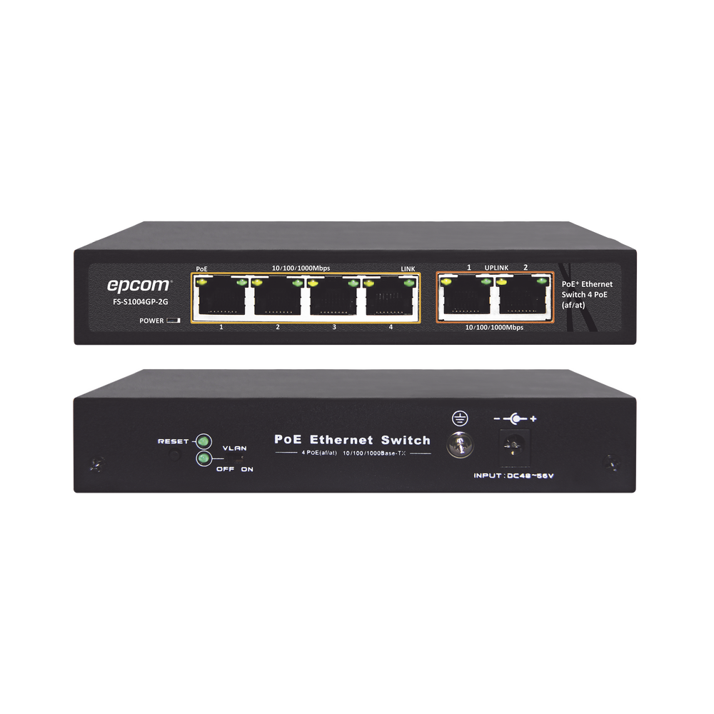 Switch PoE / 100 Metros PoE / 4 puertos 802.3af /at  10/100/1000 Mbps + 2 puerto uplink