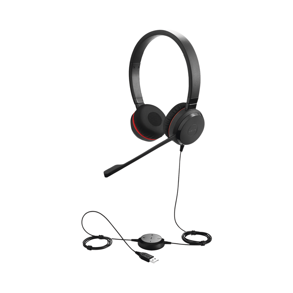 Jabra Evolve 30 Duo con conexión USB / 3.5mm, micrófono con cancelación de ruido y controlador en el cable con botones e indicadores LED (5399-829-309)