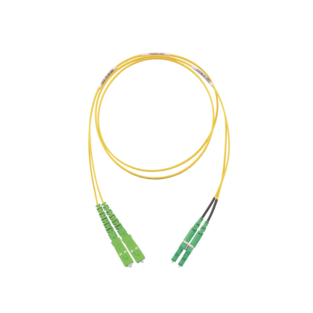 Jumper de Fibra Optica Monomodo 9/125 OS2, SC/APC-LC/APC Duplex, OFNR (Riser), Color Amarillo, 2 Metros (6.56 Pies)