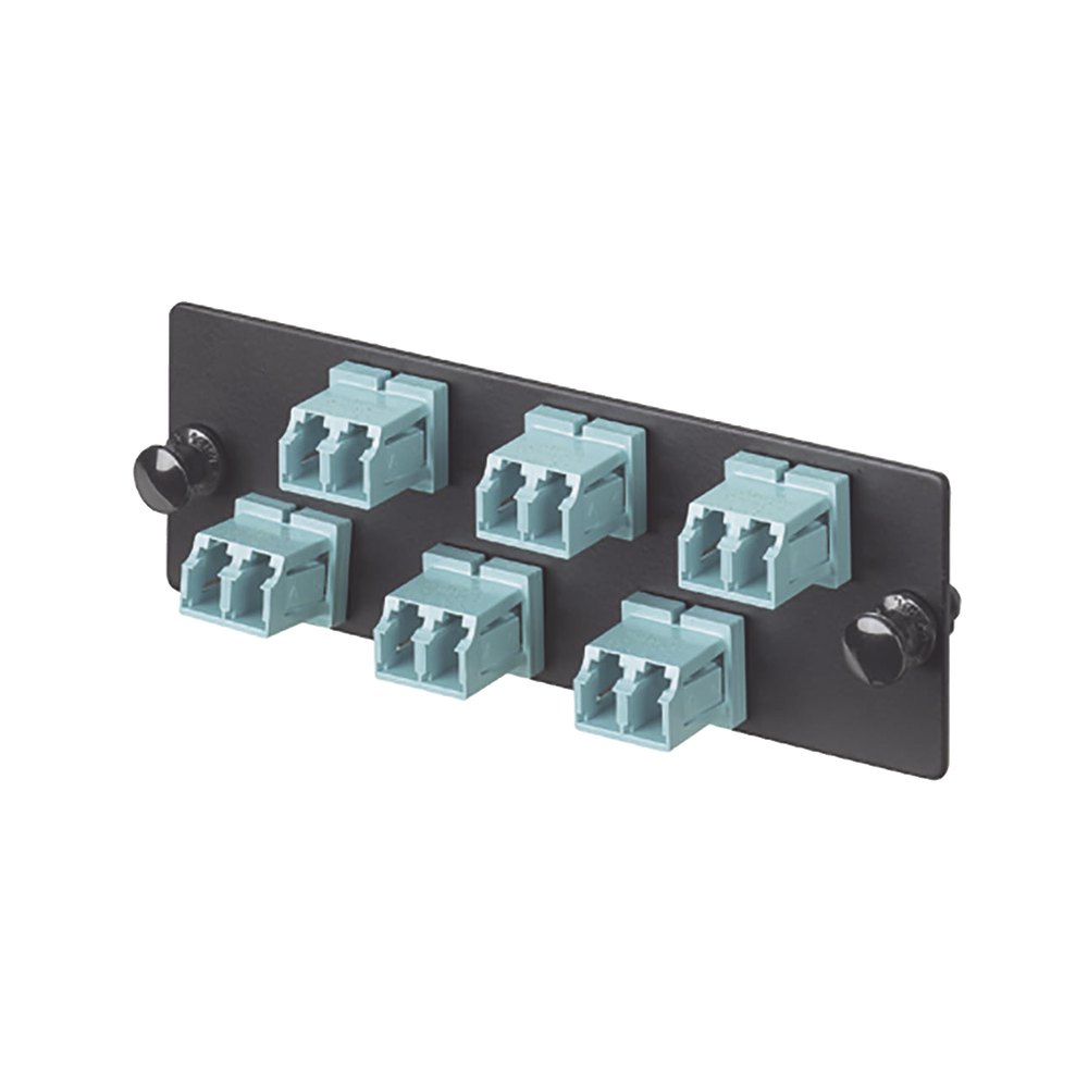 Placa Acopladora de Fibra Optica FAP, Con 6 Conectores LC Duplex (12 Fibras), Para Fibra Multimodo OM3/OM4, Color Aqua