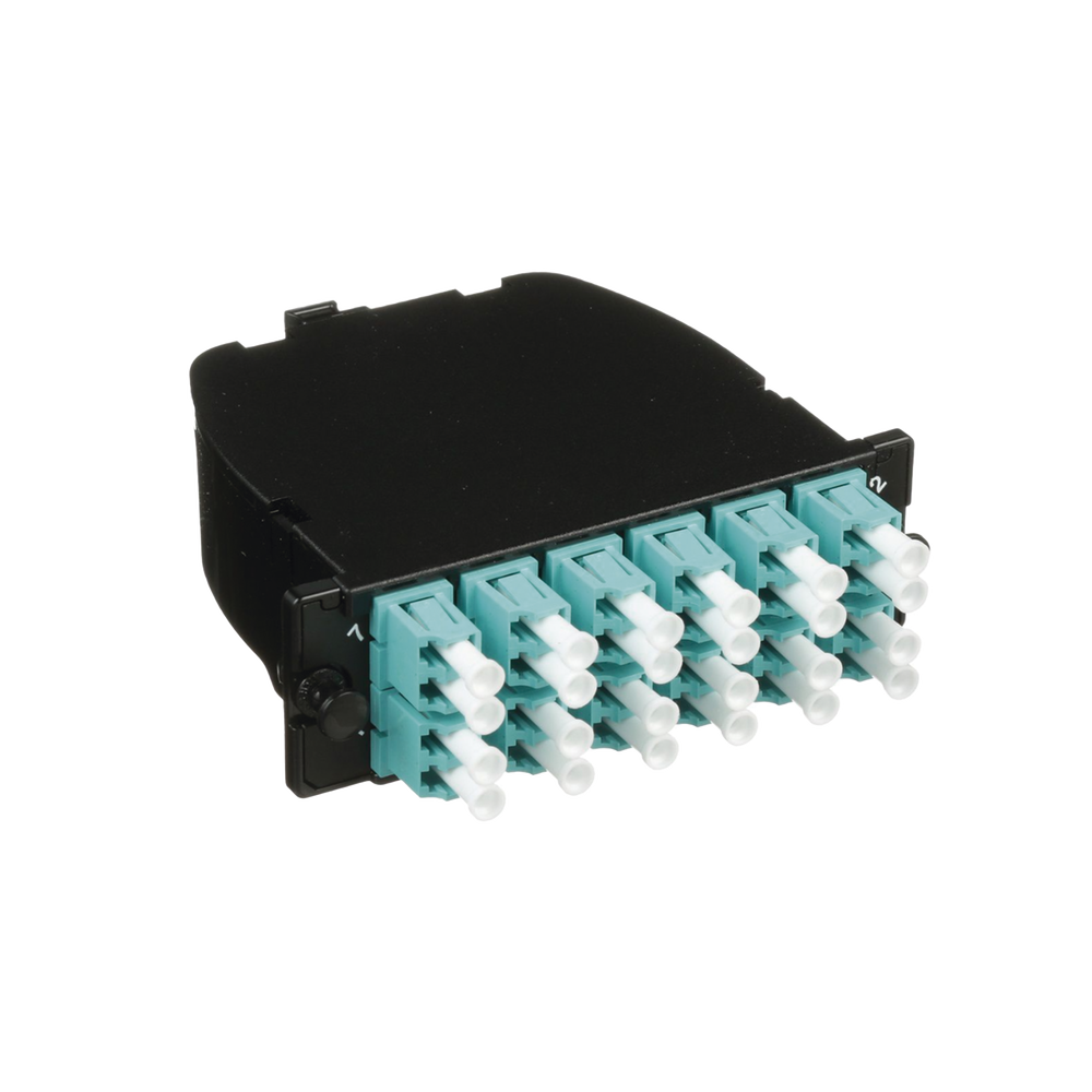 Casete OptiCom de Fibra ?ptica Multimodo OM3, Con 2 Conectores MPO a 12 LC Duplex, Polaridad M?todo A, P?rdida de Inserci?n Est?ndar