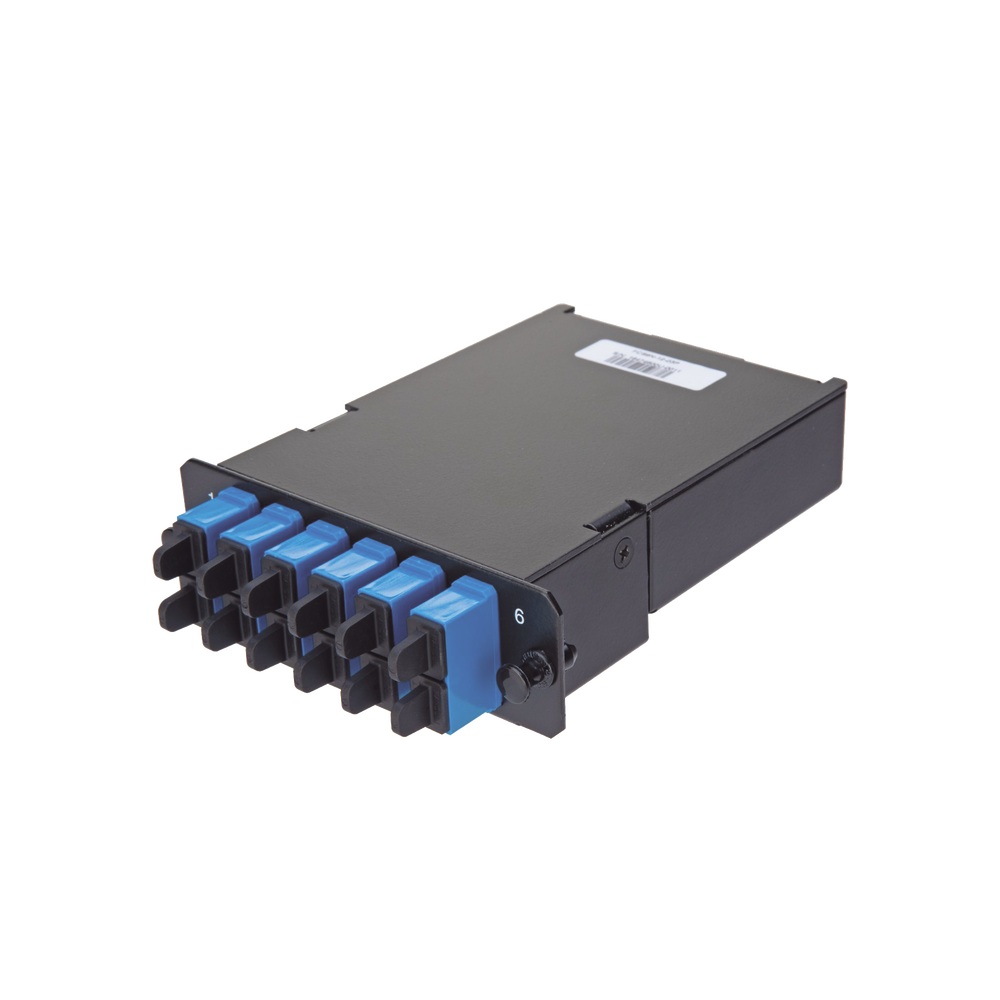 Placa Acopladora de Fibra ?ptica FAP, Con 12 Pigtails y 6 Conectores LC Duplex (12 Fibras), Para Fibra Monomodo OS1/OS2, Color Azul