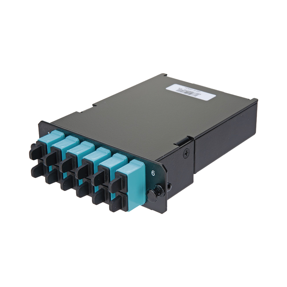 Placa Acopladora de Fibra ?ptica FAP, Con 12 Pigtails y 6 Conectores SC Duplex (12 Fibras), Para Fibra Multimodo OM3/OM4, Color Aqua