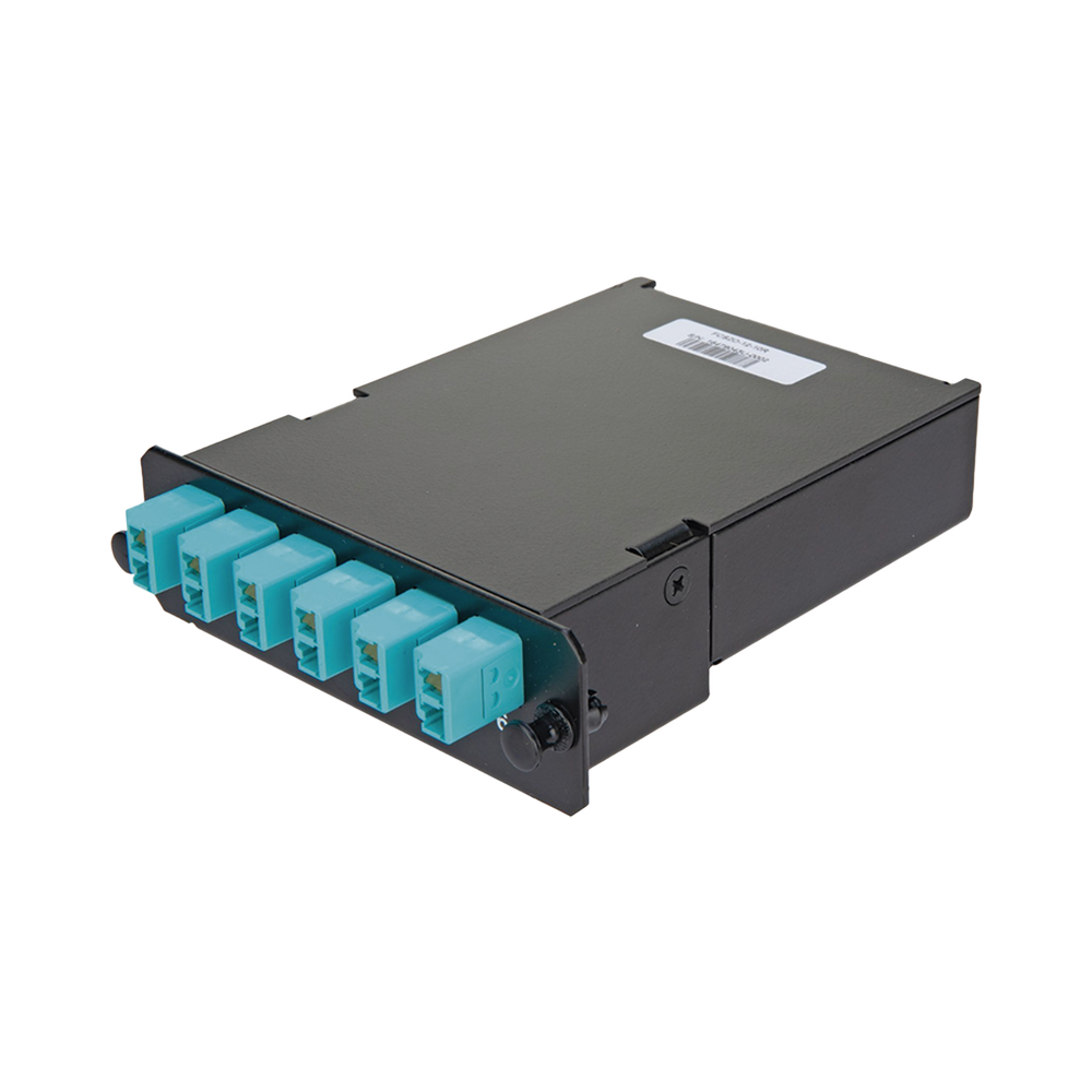 Placa Acopladora de Fibra ?ptica FAP, Con 12 Pigtails y 6 Conectores LC Duplex (12 Fibras), Para Fibra Multimodo OM3/OM4, Color Aqua