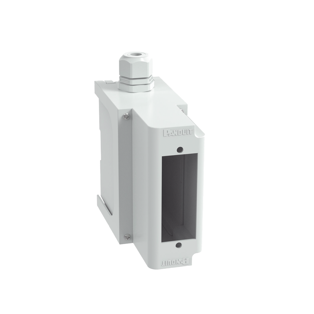 Panel de Parcheo Modular para Fibra ?ptica, de Instalaci?n en Riel DIN Est?ndar de 35 mm (1.38 pulgadas), Acepta Una Placa Acopladora FAP, De Profundidad Extendida, Color Gris