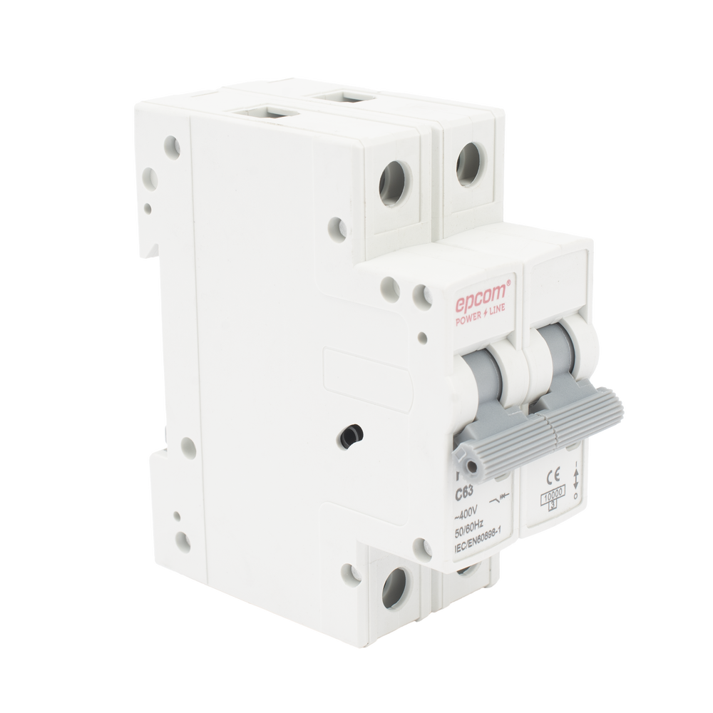 Protección Térmica/ Interruptor 2P, 63 A,  Corriente Alterna  400 Vca para Aplicación Fotovoltaica Montaje Riel DIN