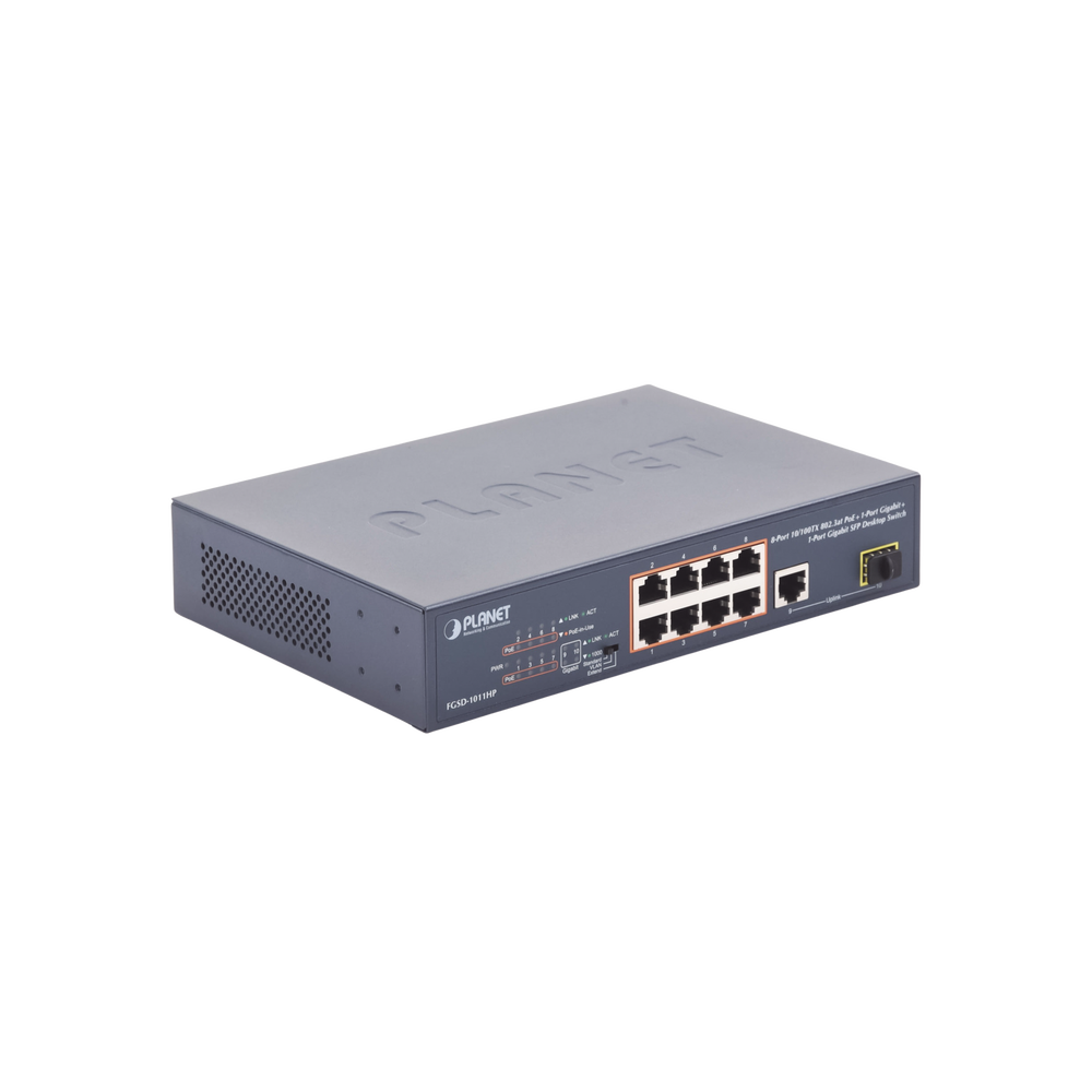 Switch no Administrable 8 puertos 10/100 PoE 802.3af/at 135W, 1 puerto Uplink 10/100/1000 y 1 SFP 100/1000 para escritorio - Image 3