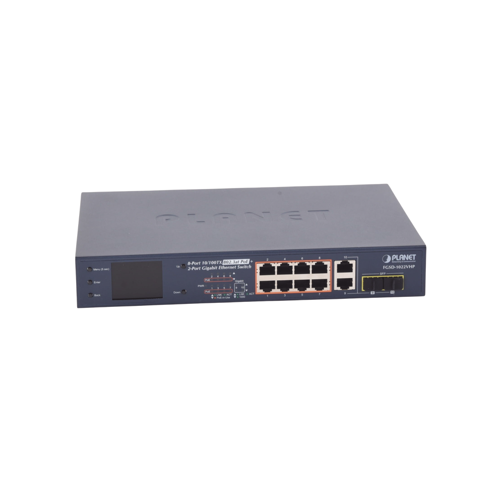 Switch PoE+ / Distancia 250 Metros / 8 Puertos + 2 Combo TP/SFP Gigabit y Pantalla LCD Para Monitoreo - Image 2