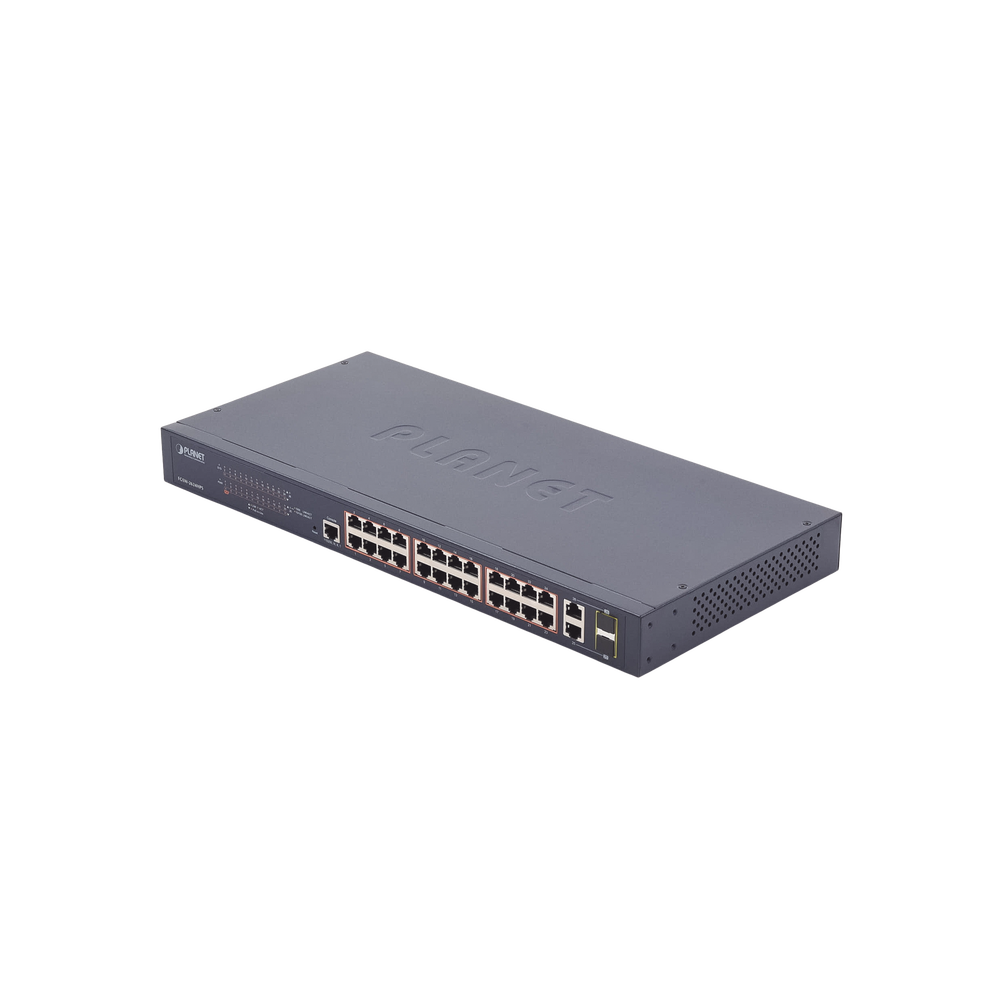 Switch administrable de 24 puertos 10/100TX PoE+ y 2 puertos combo TP/SFP Gigabit