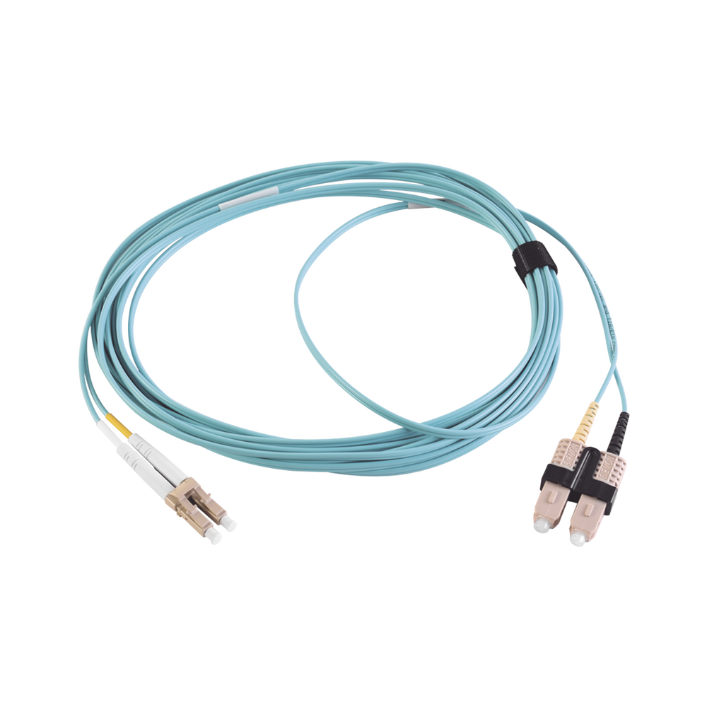 Jumper de Fibra ?ptica Multimodo 50/125 XGLO OM3, LC-SC Duplex, OFNR, Color Aqua, 5 Metros (16.40 Pies)