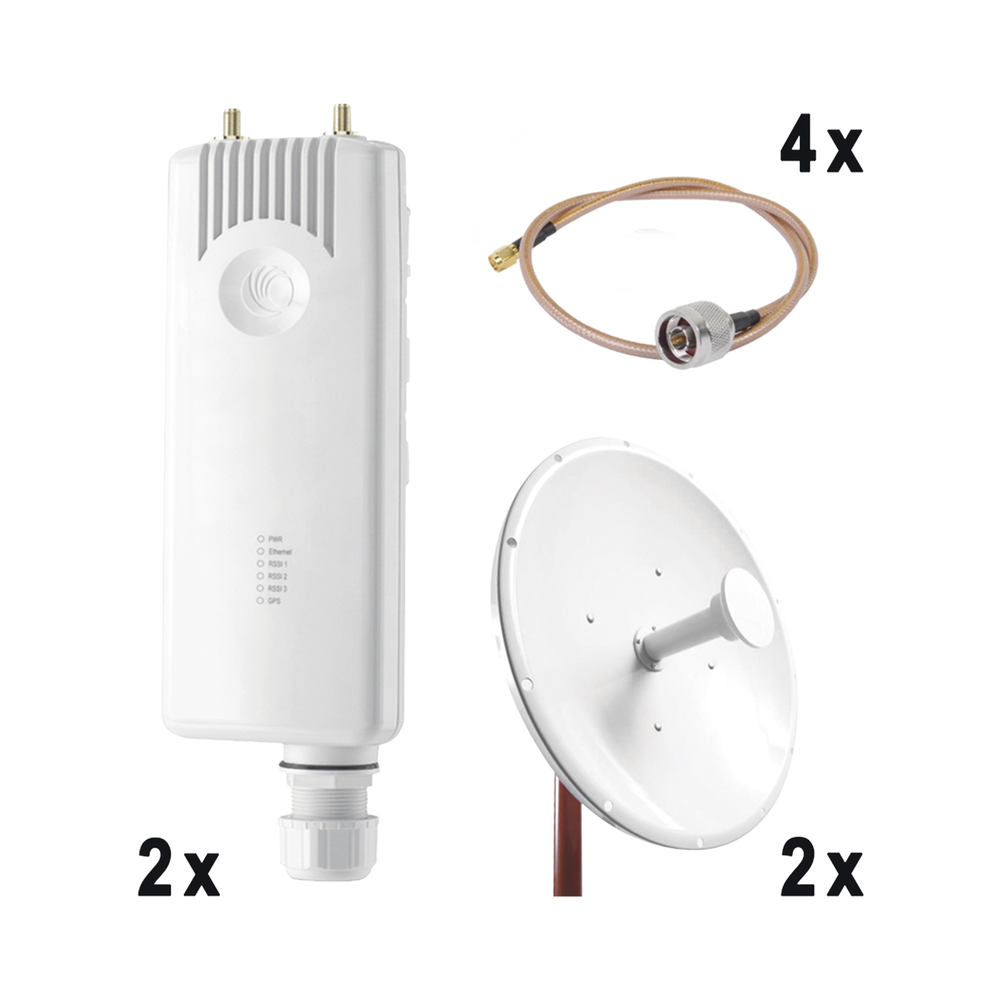 Enlace completo Punto a Punto para servicios TriplePlay, incluye: 2 x FORCE300CSM, 2 x NP2GEN2 de (34 dBi), 4x Jumper